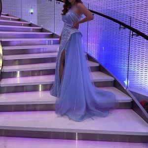 COPY - Catwalk couture blue and silver beaded formal gown